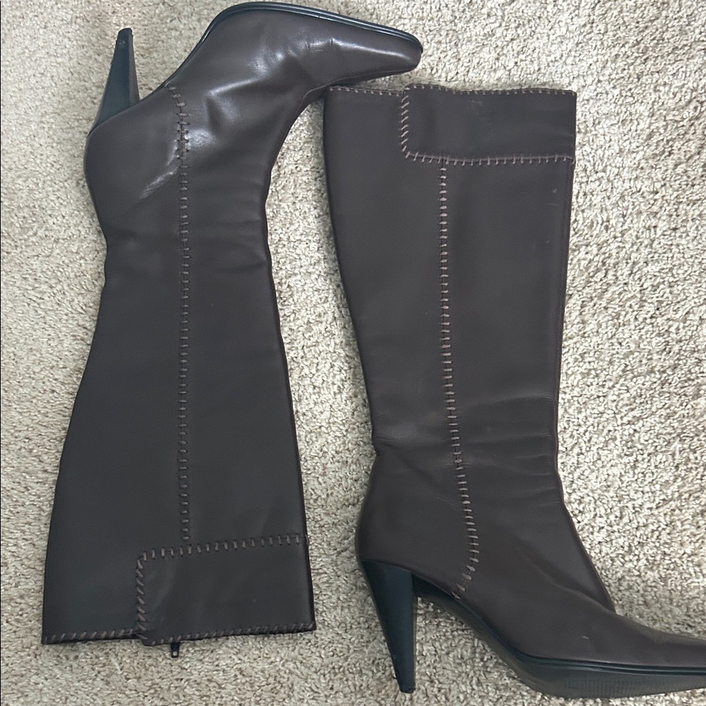 Elegant Brown Leather Knee-High Boots